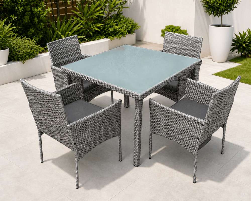 5 Piece Rattan Garden Dining Set – Grey