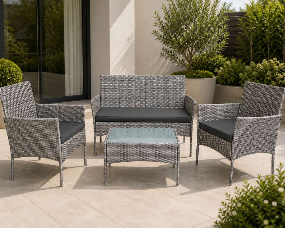 Rattan 4 Piece Garden Sofa Set – Grey