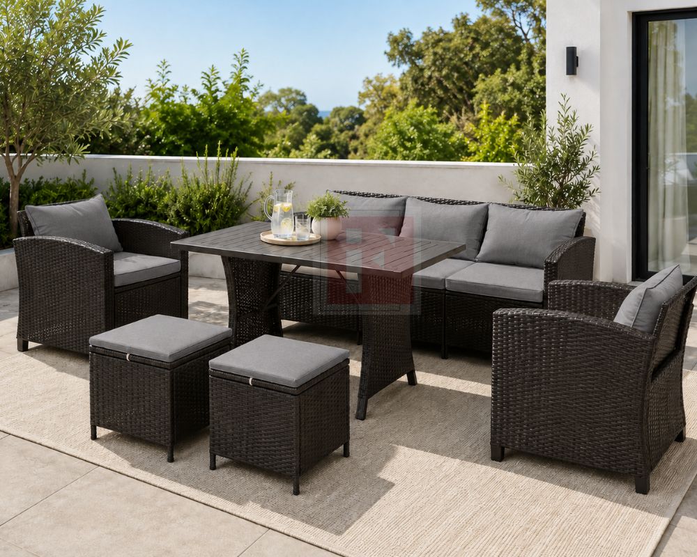 Rattan outdoor lounge dining set